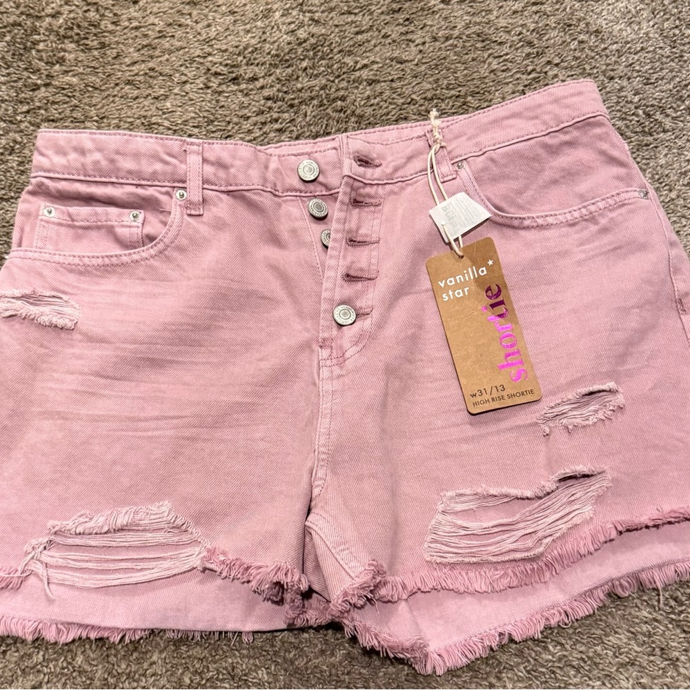 Vanilla Star High Waist Pink Distressed Shorts